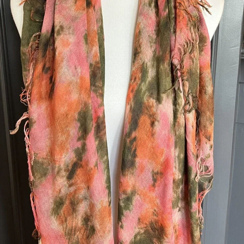 New Auth Chan Luu Watercolor Cashmere Silk Scarf- Coral Rose